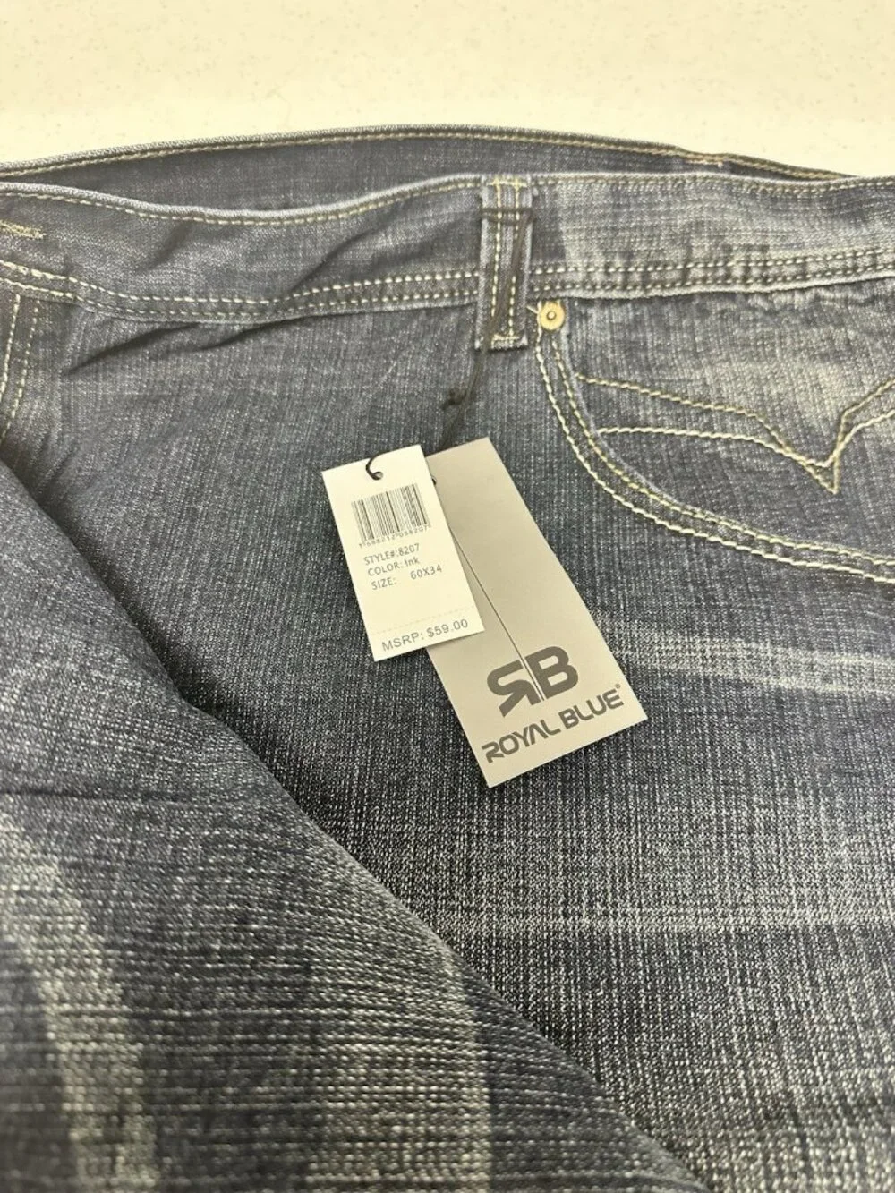 Royal Blue Brand Denim Jeans Men 60 x 34 Relaxed Big & Tall Blue Wash